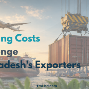 Container ship, cargo aircraft and crane handling export cargo at a seaport.